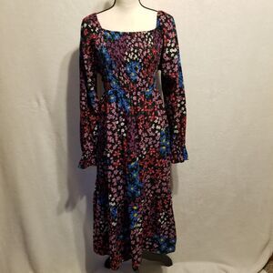 Terra & Sky 2X Dress Cotton Tiered Smocked Balloon Sleeve Milkmaid Peasant Boho